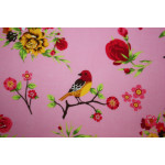 Bomuldslærred- Blomster og fugle rosa