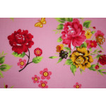 Bomuldslærred- Blomster og fugle rosa