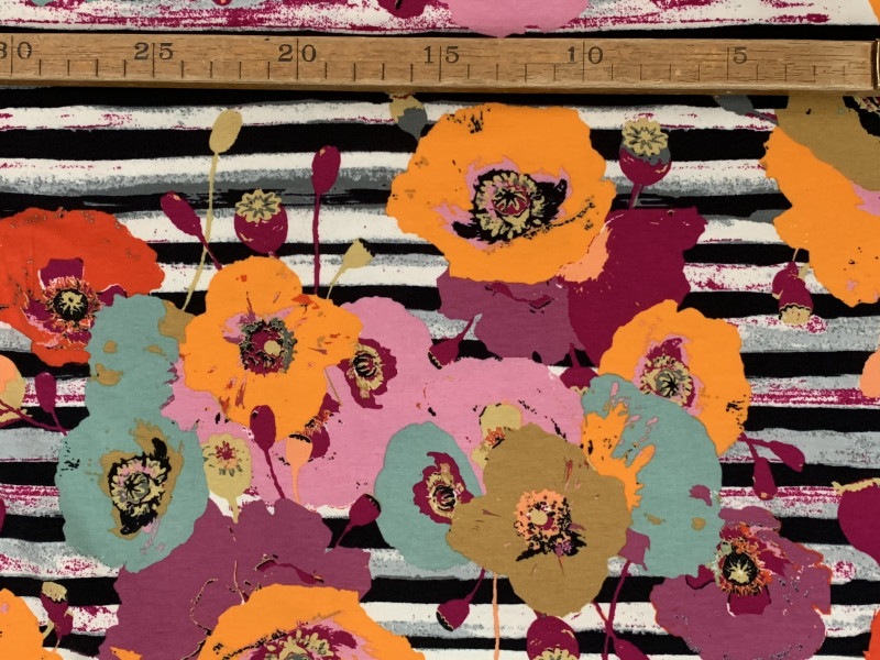 Striber m/blomster - "Art Gallery Fabrics" bomuldsjersey