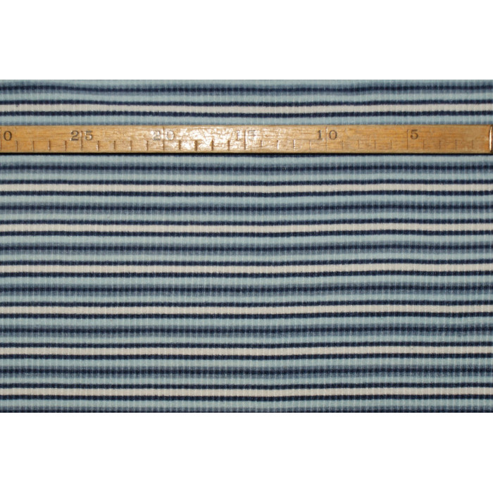 Strækvelour - Marine-/denim-/lyse-blå og natur striber, "riflet" kvalitet alá fløjl. Nr. 5030