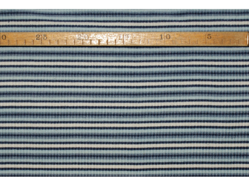 Strækvelour - Marine-/denim-/lyse-blå og natur striber, "riflet" kvalitet alá fløjl. Nr. 5030